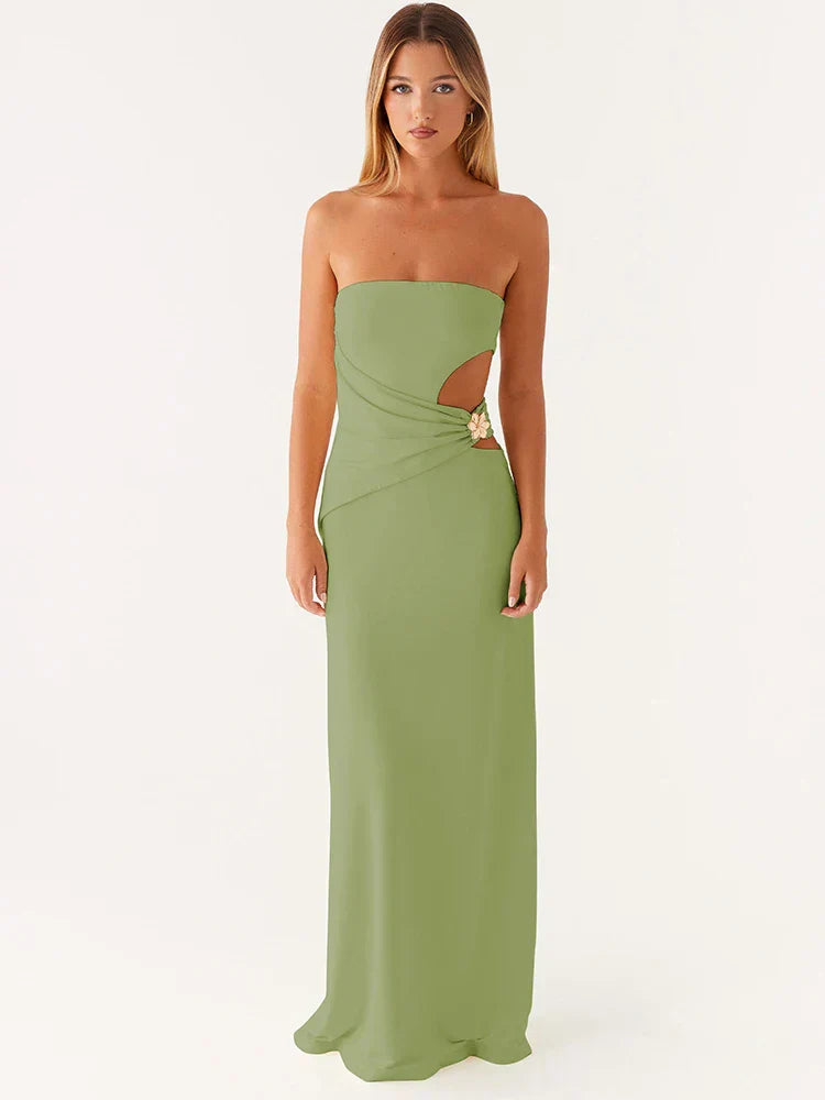 שמלת מקסי סטרפלס מחטבת דגם ליב