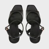 עקב שחור מבריק עם רצועת קרסול דגם נויה