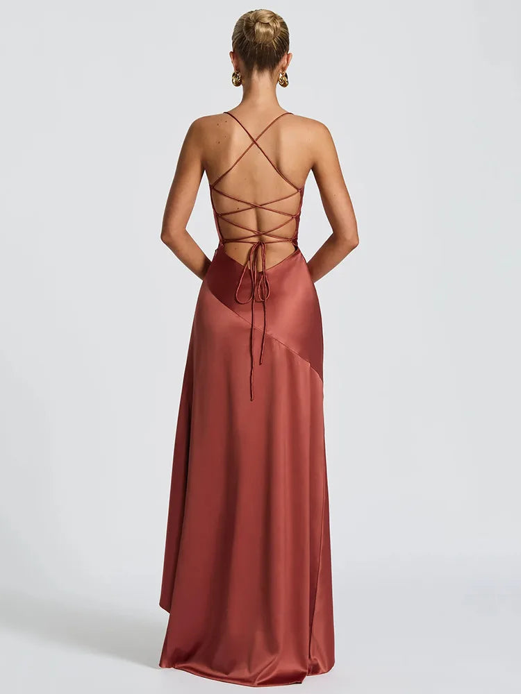 שמלת סאטן מקסי עם שסע דגם יפית